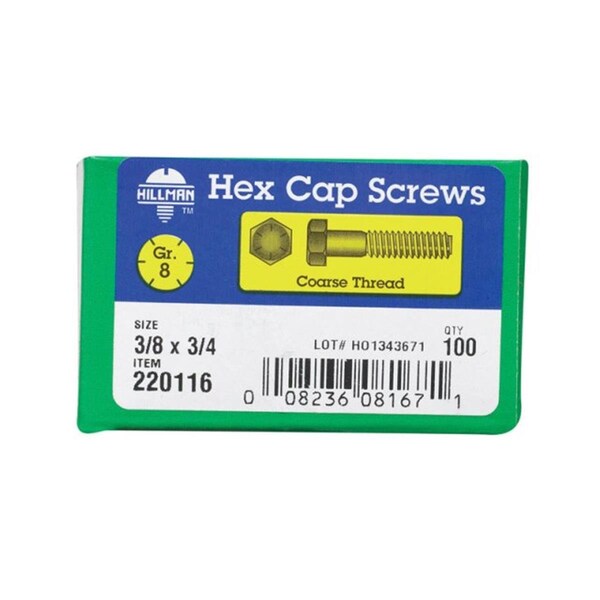 Hillman 220116 0.375 x 0.75 in. Hex Head Grade 8 Cap Screw 54557 - main